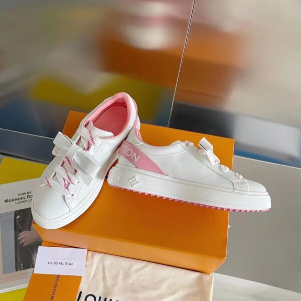 Louis Vuitton LV Women Time Out Sneaker Pink Calf Leather Rubber Outsole (7)