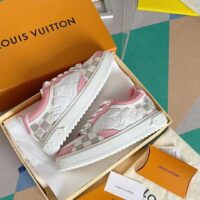 Louis Vuitton LV Women Time Out Sneaker Pink Monogram Embossed Calf Leather (6)