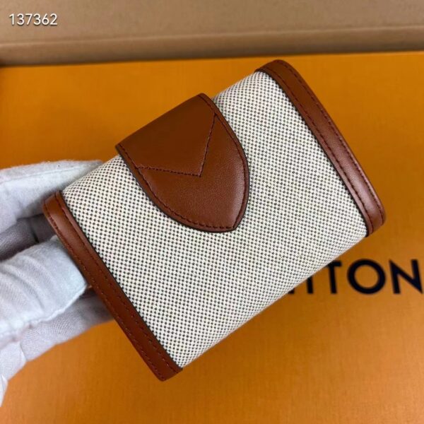 Louis Vuitton Unisex LV Pont 9 Compact Wallet Natural Tan Canvas Cowhide Leather (5)