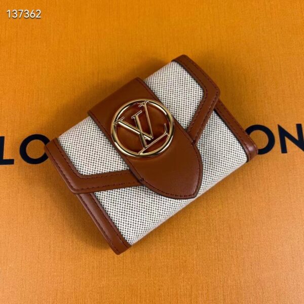 Louis Vuitton Unisex LV Pont 9 Compact Wallet Natural Tan Canvas Cowhide Leather (6)