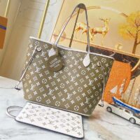 Louis Vuitton Women LV Neverfull MM Carryall Tote Bag Printed Embossed Grained Cowhide (3)