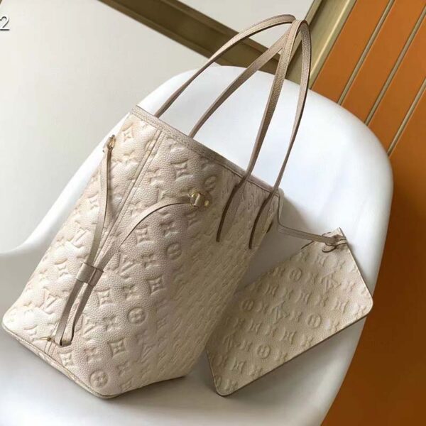 Louis Vuitton Women LV Neverfull MM Carryall Tote Beige Sprayed Embossed Grained Cowhide (4)