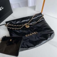 Chanel Women 22 Handbag Shiny Calfskin Gold-Tone Metal Black (9)