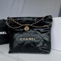 Chanel Women 22 Handbag Shiny Calfskin Gold-Tone Metal Black (9)