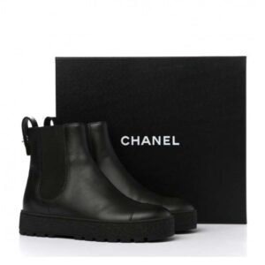 Chanel Women CC Ankle Boots Calfskin Leather Black Low Heel