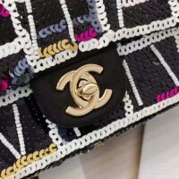 Chanel Women CC Classic Handbag Embroidered Satin Sequins Black White Red Gold