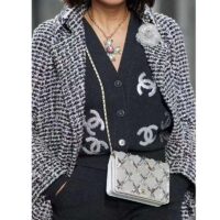 Chanel Women CC Wallet On Chain Embroidered Satin Sequins Gold-Tone Metal White Silver (10)