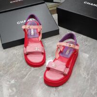 Chanel Women Open Toe Sandal in Calfskin Leather Purple Pink (9)
