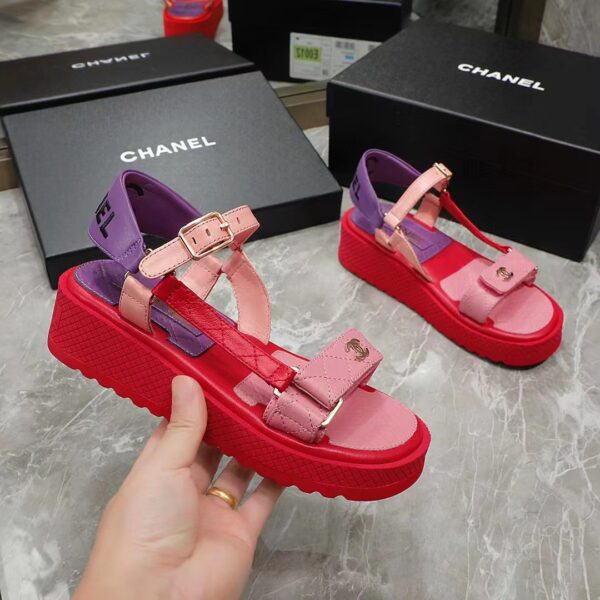 Chanel Women Open Toe Sandal in Calfskin Leather Purple Pink (7)