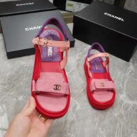 Chanel Women Open Toe Sandal in Calfskin Leather Purple Pink (9)