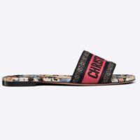 Dior Unisex CD Dway Slide Black Multicolor Embroidered Cotton Toile De Jouy Pop (10)