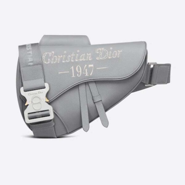 Dior Unisex CD Saddle Bag Dior Gray Grained Calfskin ‘Christian Dior 1947’ Signature (2)