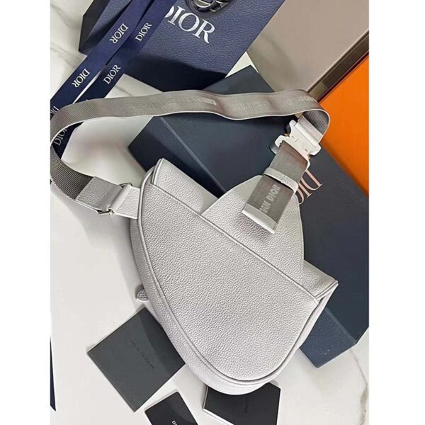 Dior Unisex CD Saddle Bag Dior Gray Grained Calfskin ‘Christian Dior 1947’ Signature (3)