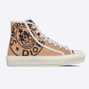 Dior Unisex CD Shoes Walk'n'Dior High-Top Sneaker Beige Jute Canvas Embroidered Union Motif