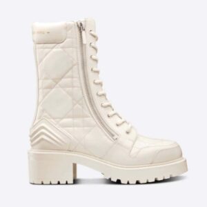 Dior Women CD D-Leader Ankle Boot White Quilted Cannage Calfskin