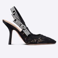 Dior Women CD J’Adior Slingback Pump Black Macramé Embroidered Cotton (4)