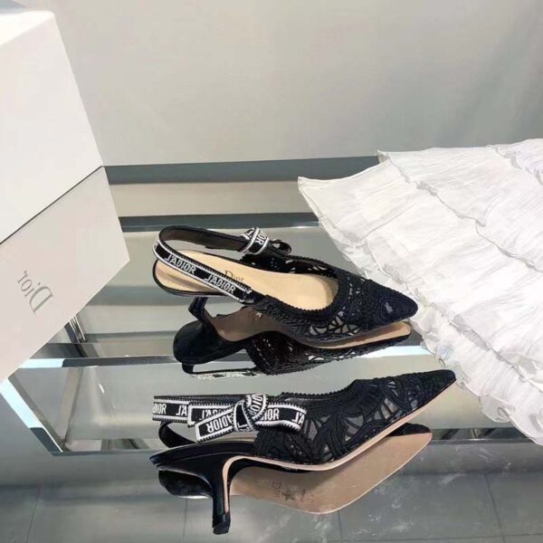 Dior Women CD J’Adior Slingback Pump Black Macramé Embroidered Cotton 6.5 Cm Heel (3)