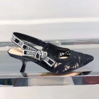 Dior Women CD J’Adior Slingback Pump Black Macramé Embroidered Cotton 6.5 Cm Heel (9)