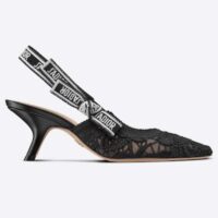 Dior Women CD J’Adior Slingback Pump Black Macramé Embroidered Cotton 6.5 Cm Heel (9)