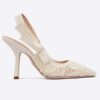 Dior Women CD J'Adior Slingback Pump White Macramé Embroidered Cotton