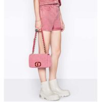 Dior Women CD Medium Dior Caro Bag Bright Pink Macrocannage Denim (12)