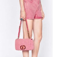 Dior Women CD Medium Dior Caro Bag Bright Pink Macrocannage Denim (12)