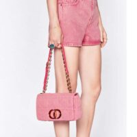 Dior Women CD Medium Dior Caro Bag Bright Pink Macrocannage Denim (12)