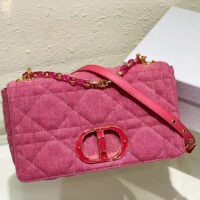 Dior Women CD Medium Dior Caro Bag Bright Pink Macrocannage Denim (12)