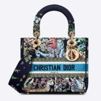 Dior Women CD Medium Lady D-Lite Bag Blue Multicolor D-Constellation Embroidery (7)