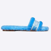 Dior Women CD Shoes Chez Moi Slide Bright Blue Embroidered Cotton Shearling (3)