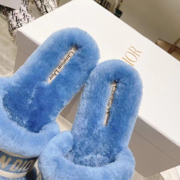 Dior Women CD Shoes Chez Moi Slide Bright Blue Embroidered Cotton Shearling (6)