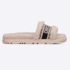 Dior Women CD Shoes Dway Slide Black Embroidered Cotton Honey Shearling