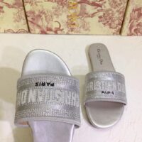 Dior Women CD Shoes Dway Slide Cotton Metallic Thread Embroidery Silver Tone Strass (7)