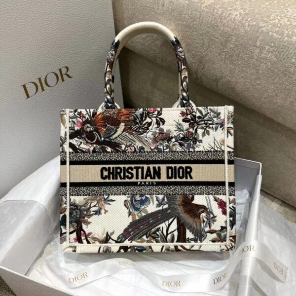 Dior Women CD Small Book Tote Latte Multicolor Dior Jardin D’Hiver Embroidery (3)