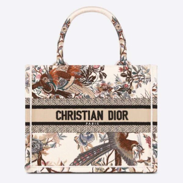 Dior Women CD Small Book Tote Latte Multicolor Dior Jardin D’Hiver Embroidery (5)