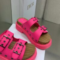 Dior Women Shoes CD Diorquake Strap Sandal Bright Pink Calfskin Wooden Insole (2)