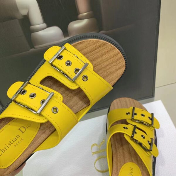 Dior Women Shoes CD Diorquake Strap Sandal Yellow Calfskin Wooden Insole (11)