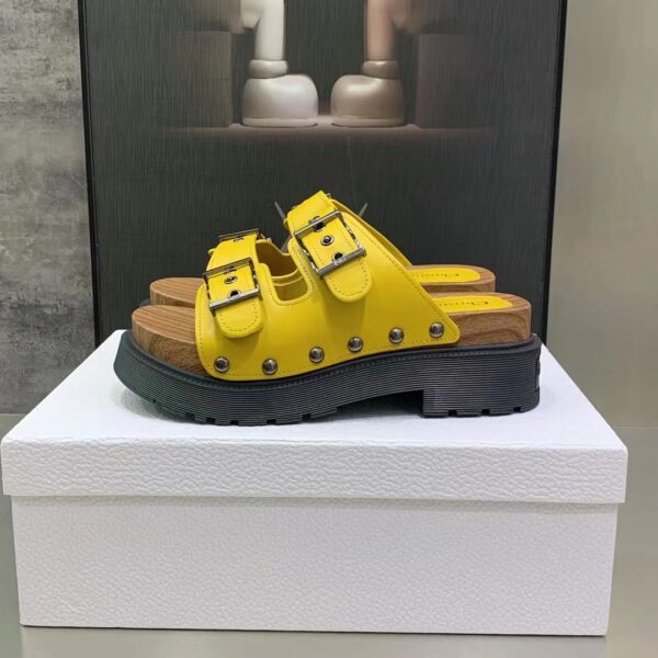 Dior Women Shoes CD Diorquake Strap Sandal Yellow Calfskin Wooden Insole (9)