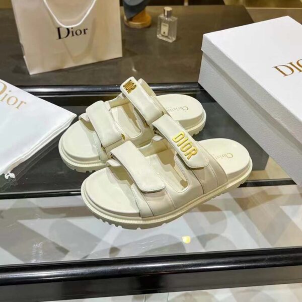 Dior Women Shoes DiorAct Sandal Beige Lambskin Gold-Finish Metal DIOR Signature (8)