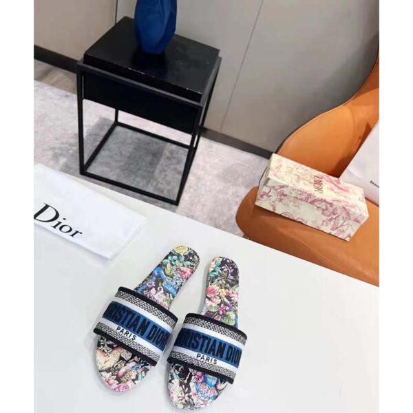 Dior Women Shoes Dway Slide Black Multicolor Embroidered Cotton D-Constellation Motif (2)