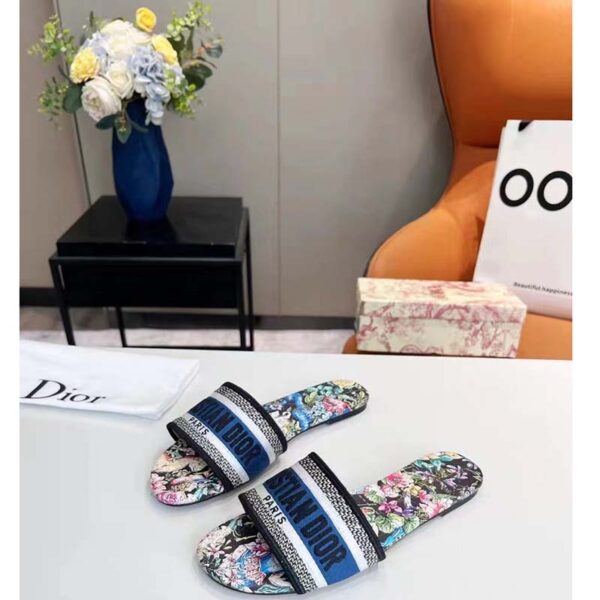Dior Women Shoes Dway Slide Black Multicolor Embroidered Cotton D-Constellation Motif (3)