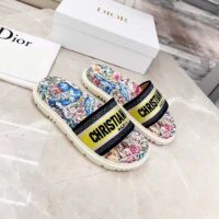 Dior Women Shoes Dway Slide White Embroidered Cotton Multicolor D-Constellation Motif (10)