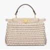 Fendi FF Women Peekaboo Mini Bag Beige Braided Calfskin Leather Bag