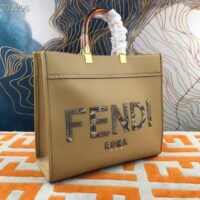 Fendi FF Women Sunshine Medium Beige Leather Elaphe Shopper (8)