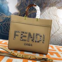 Fendi FF Women Sunshine Medium Beige Leather Elaphe Shopper (8)