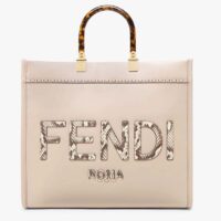 Fendi FF Women Sunshine Medium Beige Leather Elaphe Shopper (8)