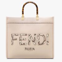 Fendi FF Women Sunshine Medium Beige Leather Elaphe Shopper