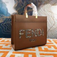 Fendi FF Women Sunshine Medium Light Brown Leather Elaphe Shopper Bag (9)