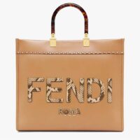 Fendi FF Women Sunshine Medium Light Brown Leather Elaphe Shopper Bag