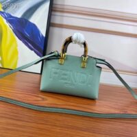 Fendi Women FF By The Way Mini Small Boston Bag Mint Green Leather (7)